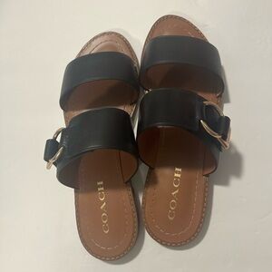 SUMMER SHOE | Coach Black Leather Slide Sandals